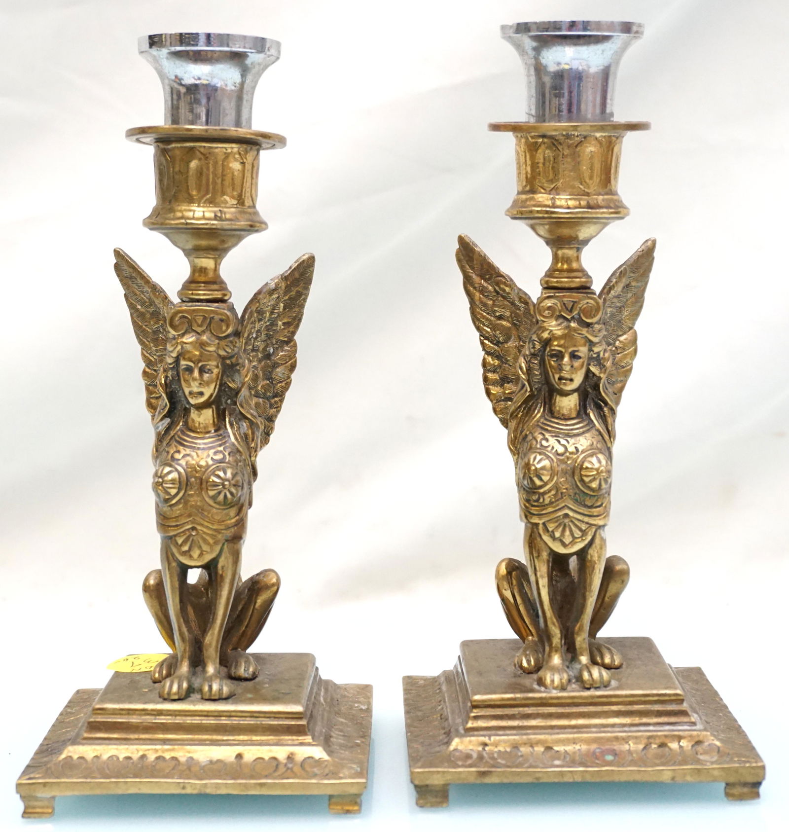 PAIR FRENCH EMPIRE SPHINX CANDLEHOLDERS (1 of 4)
