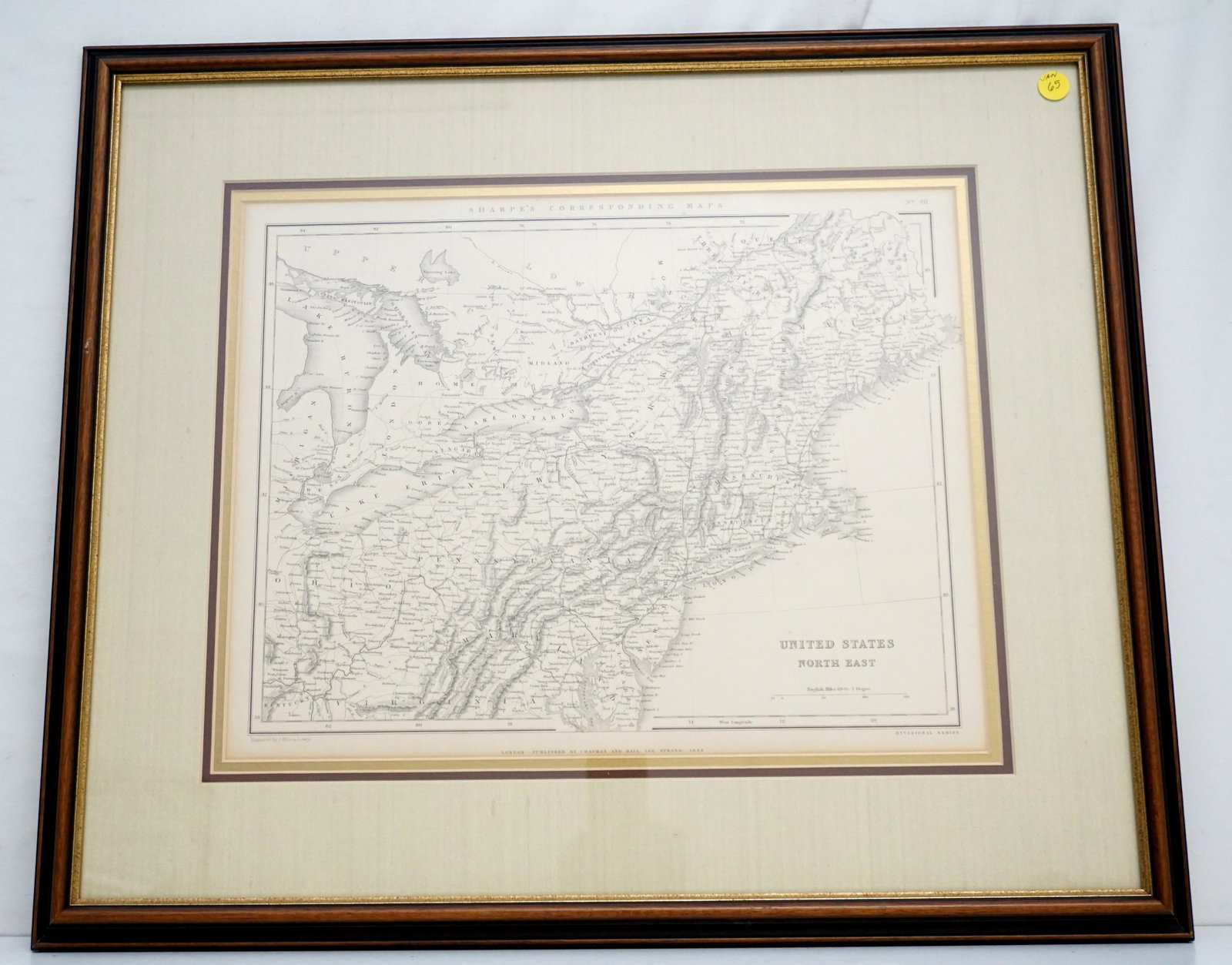 ANTIQUE MAP OF THE UNITED STATES 1840: Antique Map of the United States 1840. Lithograph from Sharpes Corresponding Maps, Published by Chapman and Hall, 186 Strand, London. Engraved by J. Wilson Lowry. Professionally framed and matted. In 