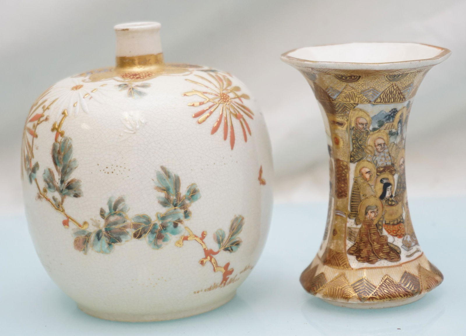 2PC MEIJI JAPANESE GYOKUZAN & KINKOSAN SATSUMA VASES (1 of 8)