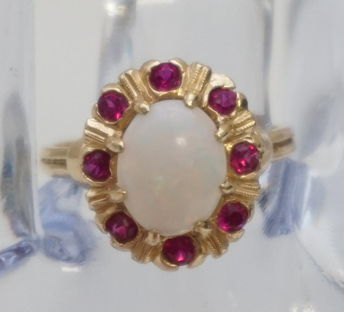 14KT GOLD OPAL & RUBY RING (SZ 6.5) (1 of 4)