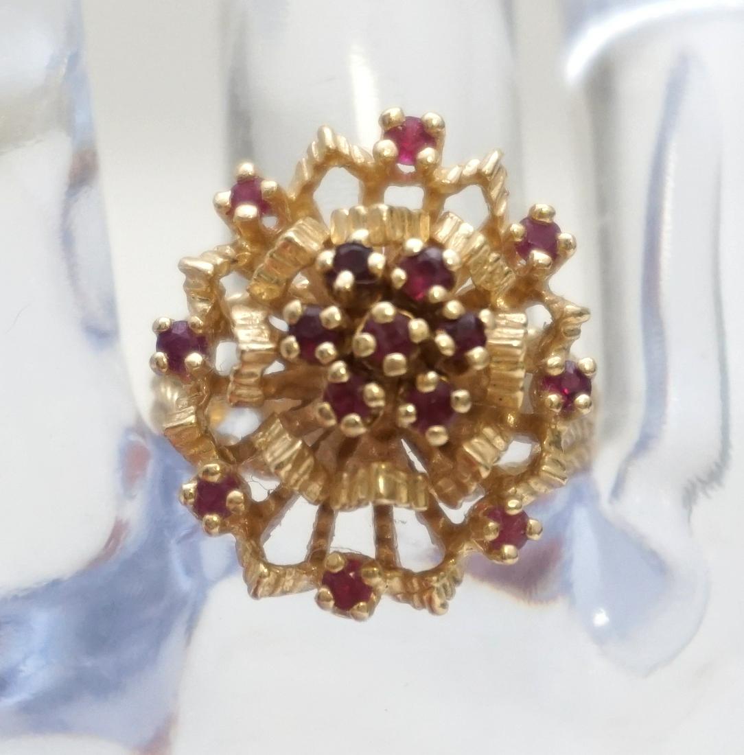 14KT GOLD RUBY FLOWER STYLE COCKTAIL RING (10.55G) (1 of 4)