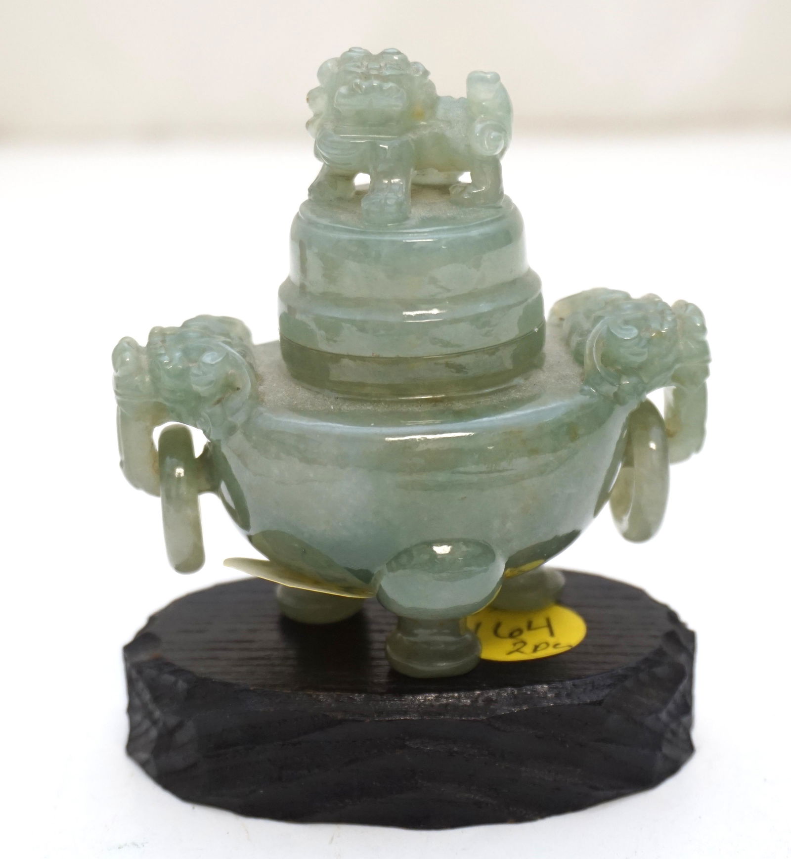 CHINESE CARVED JADE FOO DOG URN ON STAND (1 of 5)