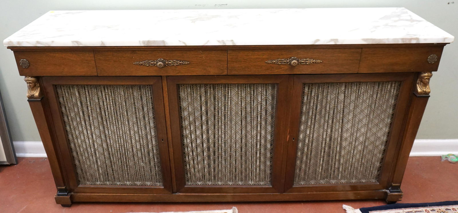 ANTIQUE REGENCY MARBLE TOP 3 DOOR CABINET (1 of 8)