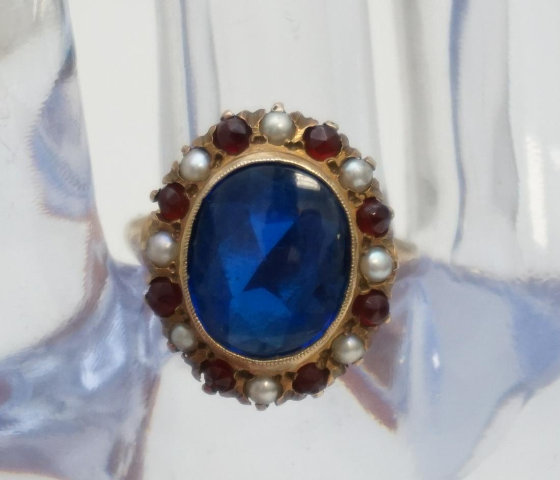 10KT GOLD BLUE STONE COCKTAIL RING (SZ 6.25) (1 of 5)