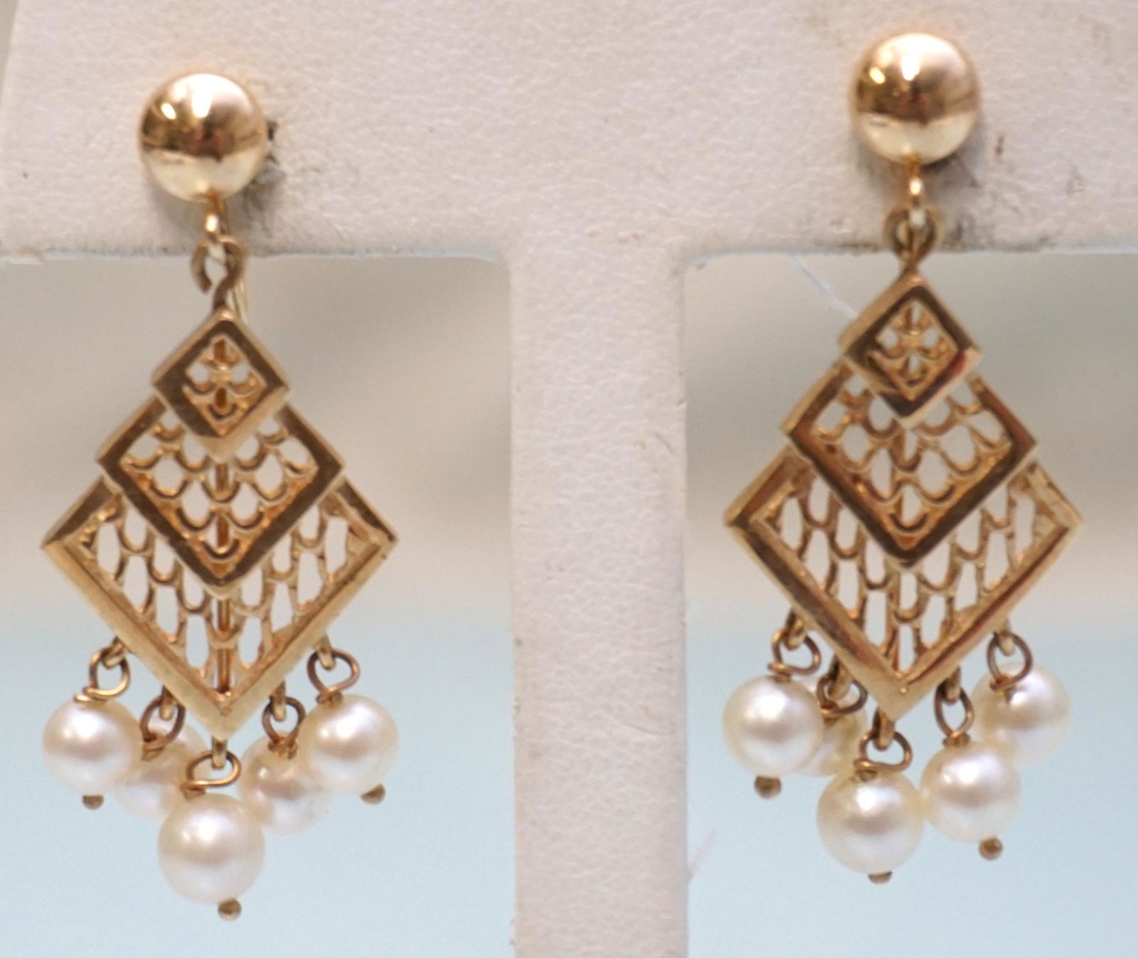 ESTATE 14k GOLD & PEARL DROP EARRINGS (1 of 2)