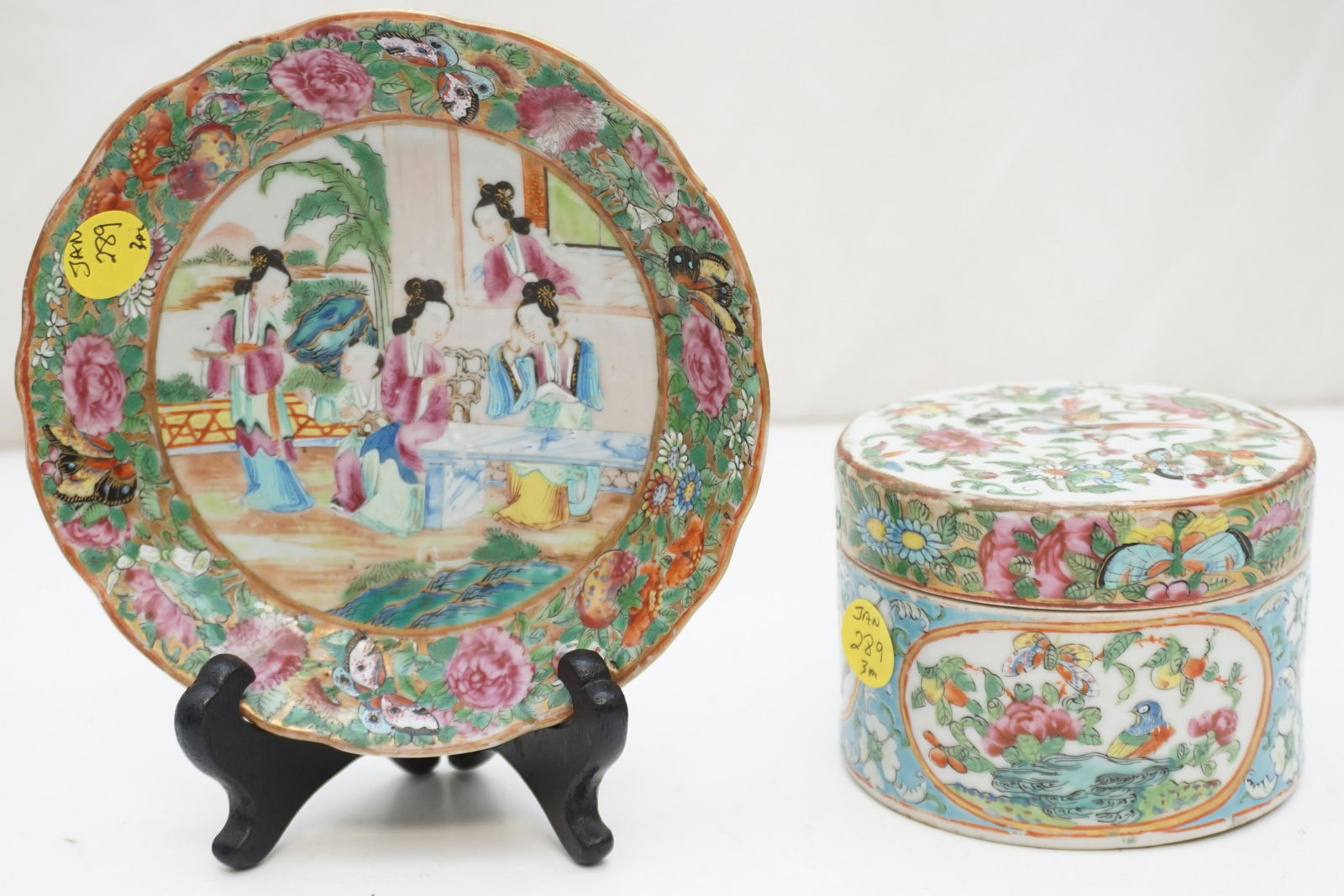 19th c FAMILLE ROSE BOX & BOWL (1 of 9)