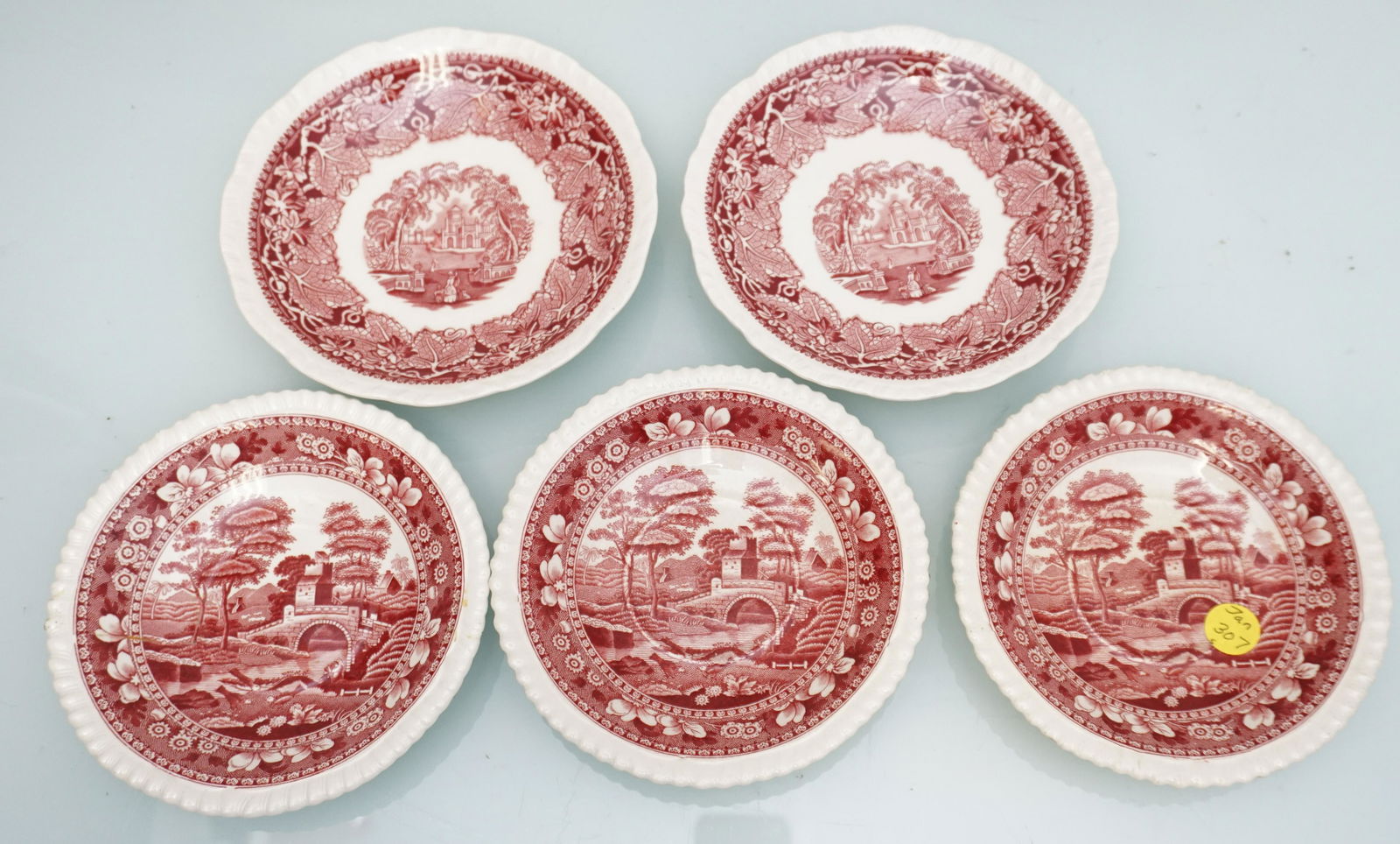 5 EARLY MASON SPODE RED TRANSFERWARE BOWLS (1 of 5)