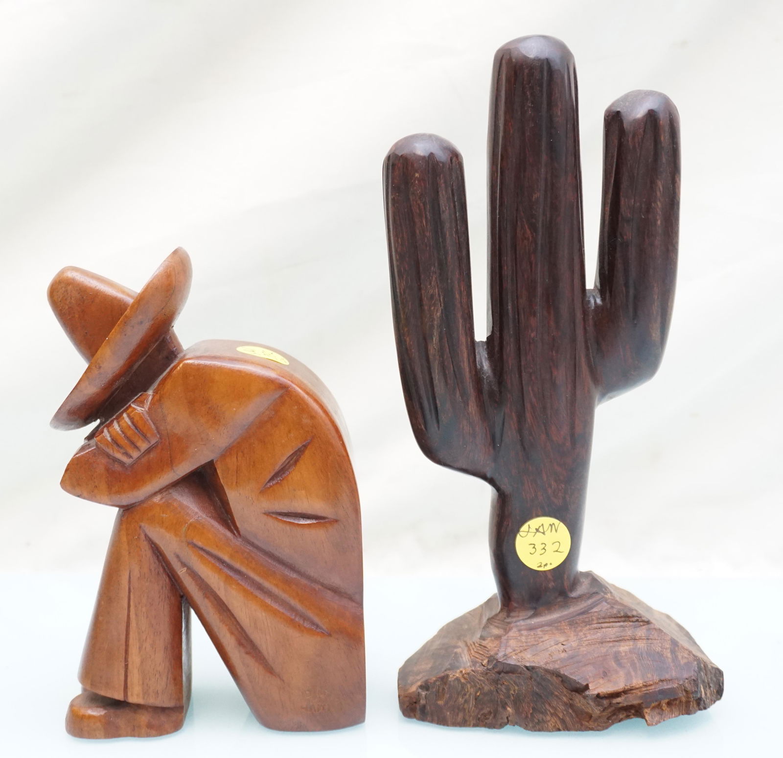 2 PC MCM CARVED WOOD CACTUS & SLEEPING MAN (1 of 4)
