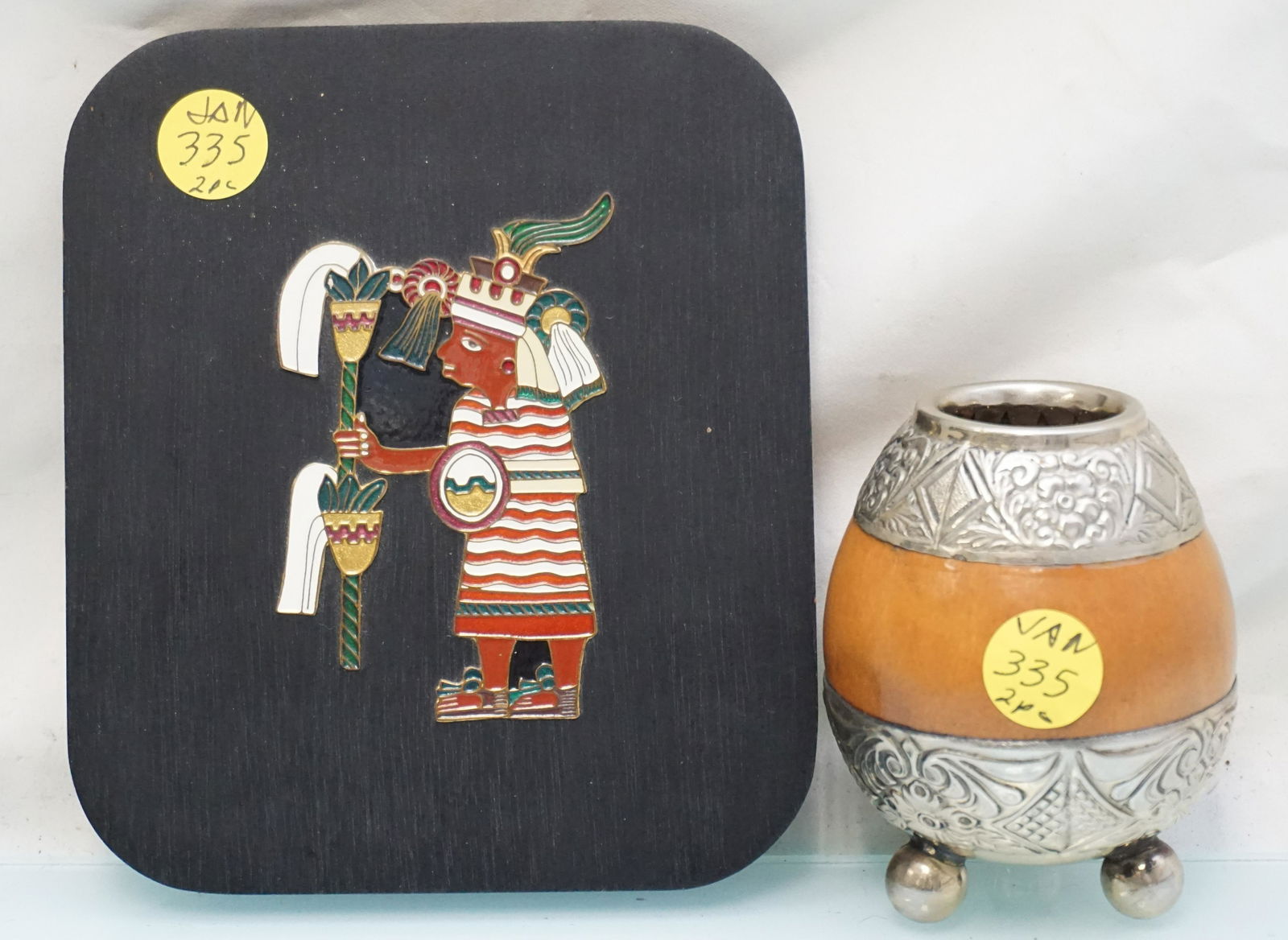 2 pc ENAMEL PLAQUE MEXICO & ARGENTINA TEA GOURD (1 of 5)
