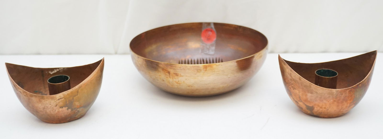 3 PC MCM COPPER BOWL & CANDLESTICKS (1 of 7)
