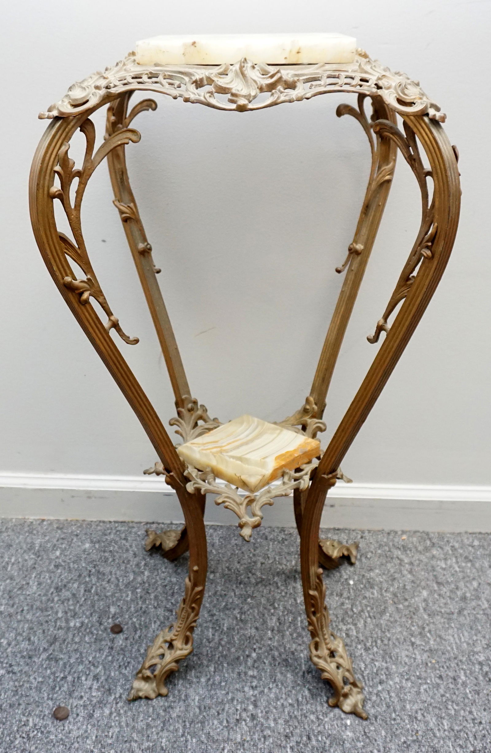 ANTIQUE ONYX & BRASS PLANT STAND (1 of 6)