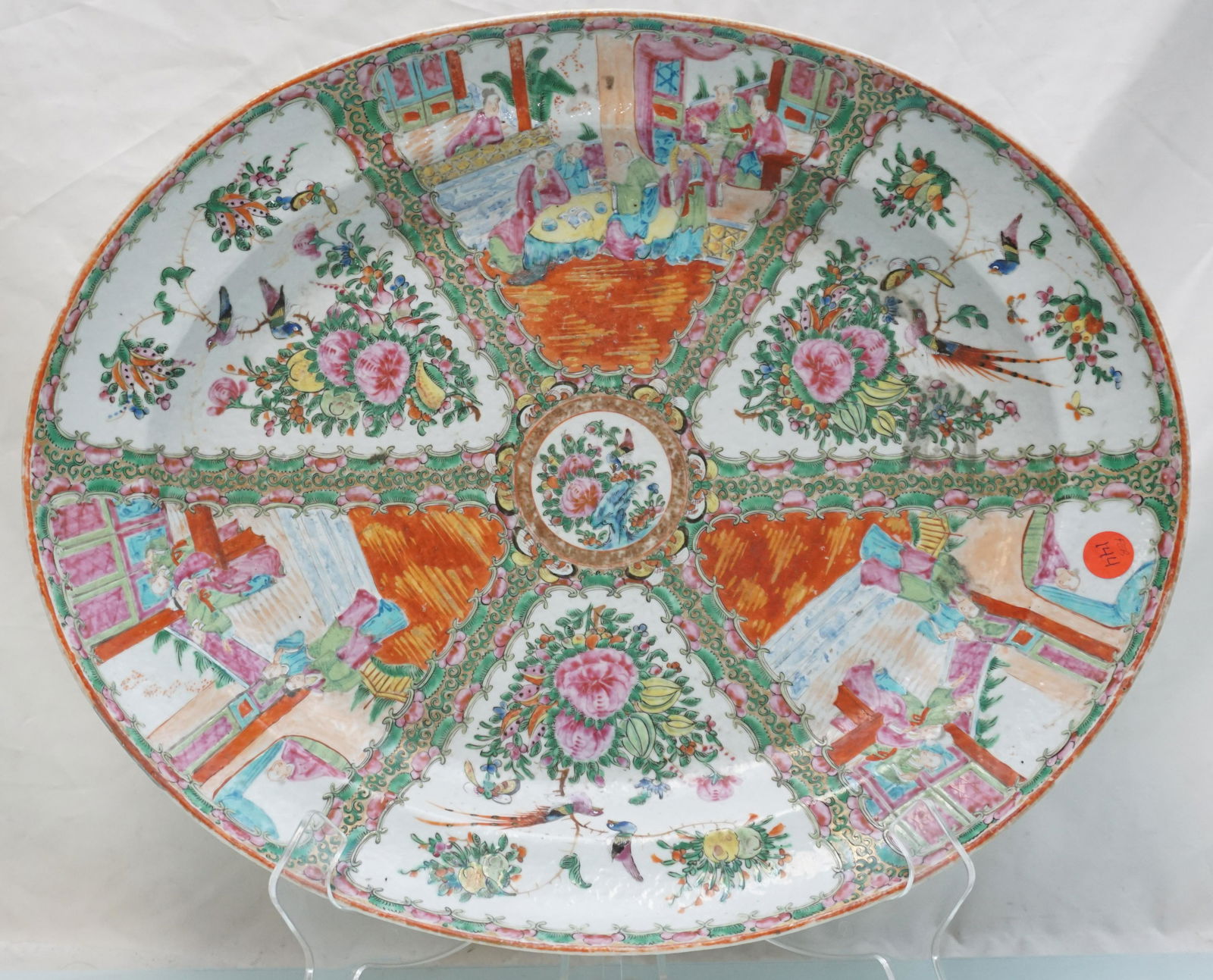 LARGE ANTIQUE ROSE MEDALLION OVAL PLATTER (1 of 8)