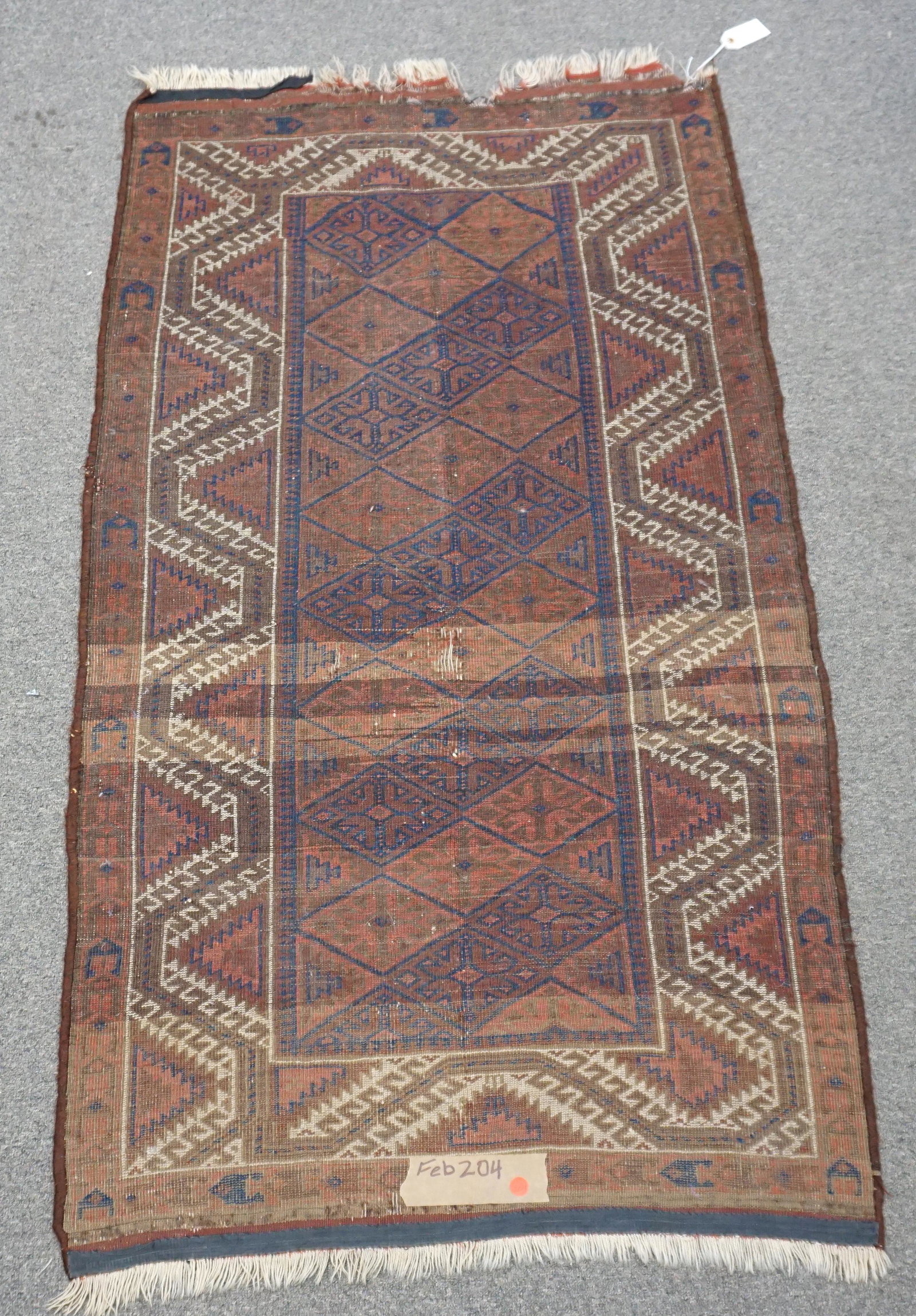 ANTIQUE TURKESTAN RUG: Antique Central Asia, West Turkestan Rug. Measures 62"x35". PROVENANCE: A Private Charleston SC Estate.