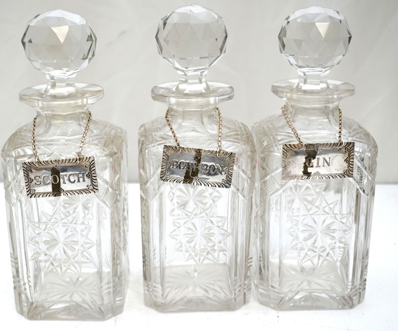 3 ABP CUT GLASS DECANTERS W STERLING TAGS (1 of 7)
