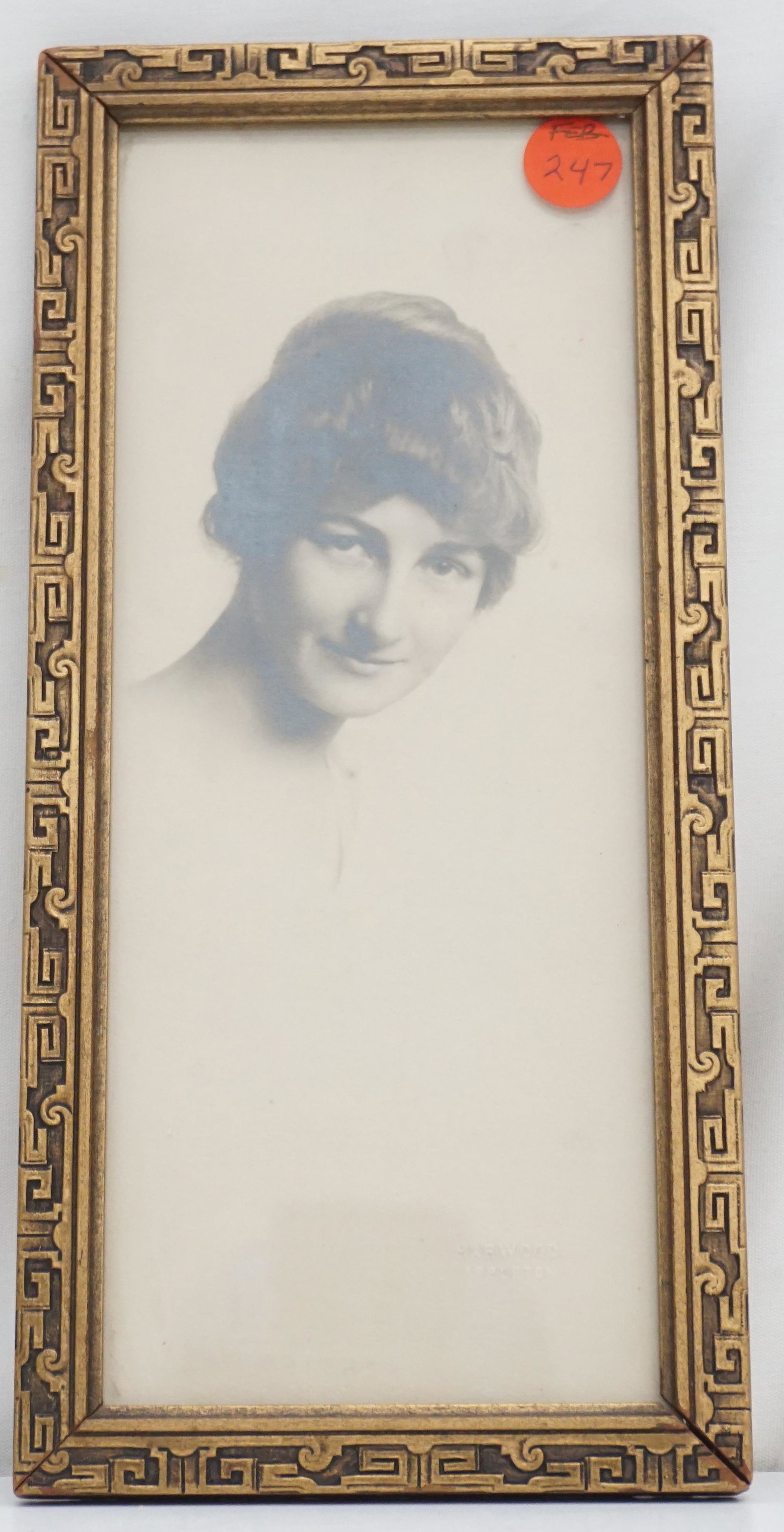 ANTIQUE PHOTOGRAH YOUNG WOMAN: Antique Art Deco Photograph of a young Woman in original Period Frame. Blind Stamped "Harwood, Appleton" along the lower right. In frame 5 1/2"x11". Weight 12 oz. PROVENANCE: A Private Charleston SC E