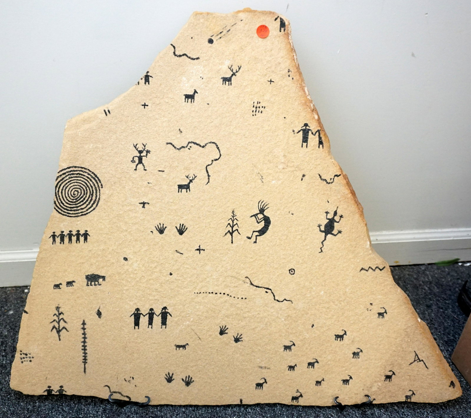 ANASAZI ROCK PAINTING DOUG MILLER: Thunder Visions 1989 Anasazi Rock Painting by Doug Miller. Measures 27"x24"x1/2". Weight 25 Pds. PROVENANCE: A Private Charleston Estate. NO IN HOUSE SHIPPING. *******Pickup or Shipping on this item o