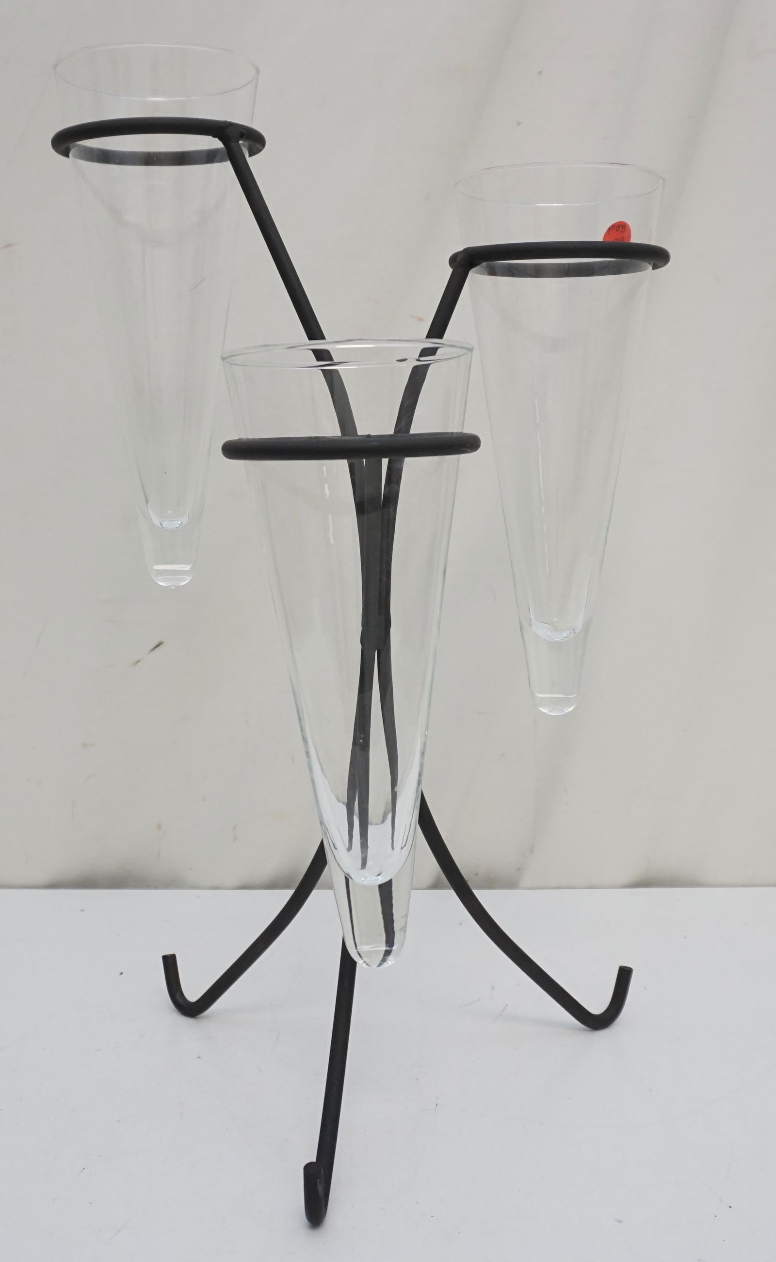 3 AMPHORA VASES IN IRON STAND (1 of 4)