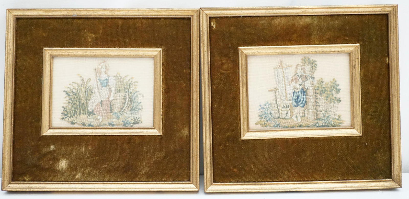 PAIR ANTIQUE FRENCH PETIT POINT FRAMED (1 of 5)