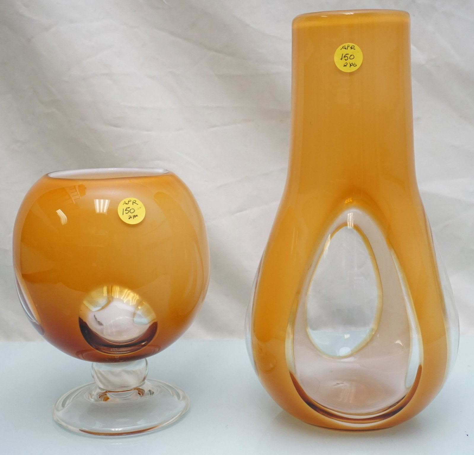2 MCM CASED ART GLASS VASE & BOWL: 2 MCM cased art glass Vase 11 3/4" and Footed Bowl 7 1/2". Weight combined 5 pds 7 oz. PROVENANCE: A Private Charleston SC Estate. NO IN HOUSE SHIPPING. *******Pickup or Shipping on this item offered 