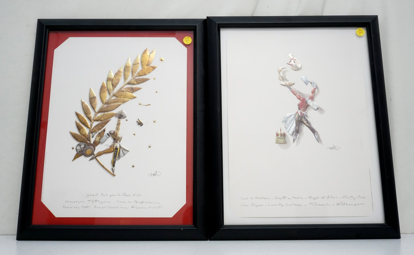 2 GERARD PURVIS WINE FOIL EMBOSSED ART: Gerard Purvis "Cave de Jurchein" and Palme D'or" Embossed and Sealed with Wine Foils Prints published by Reproduction Interdite Claude Metzinger. Pencil signed by the artist. Gerard Puvis hated to was