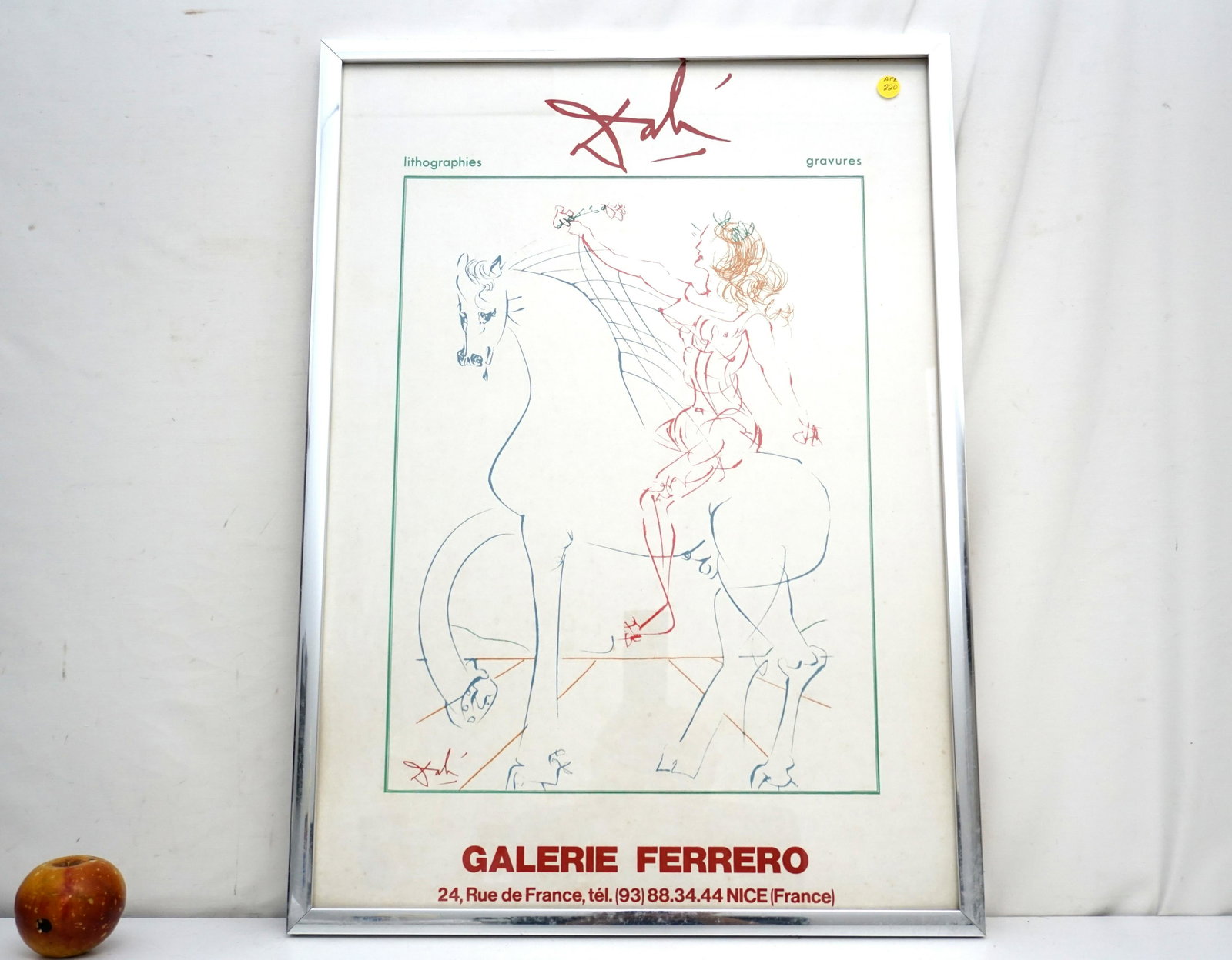 DALI 1973 FEMMES ET CHEVAUX GALERIE FERRERO: Vintage Dali 1973 Femmes et Chevaux Exhibition Poster from the Gallerie Ferrero in Nice France, Chrome Frame. In frame 28"x21"x1". Weight 6 pds. PROVENANCE: A Private Charleston SC Estate.