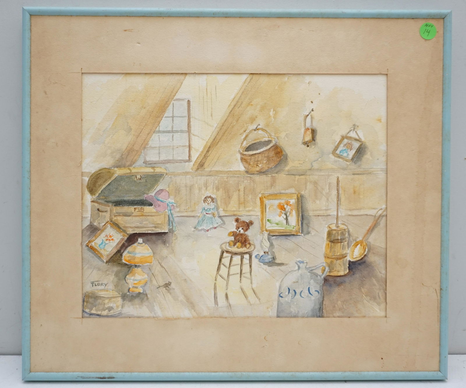 VINTAGE ORIGINAL WATERCOLOR INTERIOR (1 of 4)