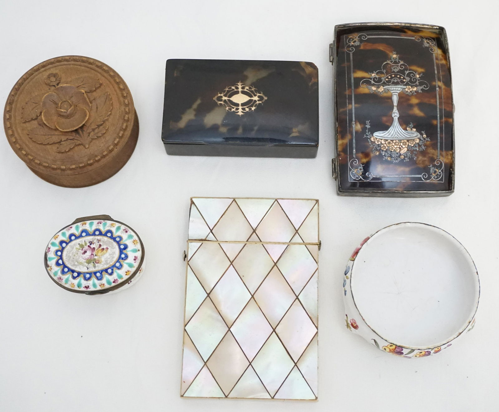 6 pc ANTIQUE CIGARETTE / SNUFF / CARD BOXES (1 of 9)