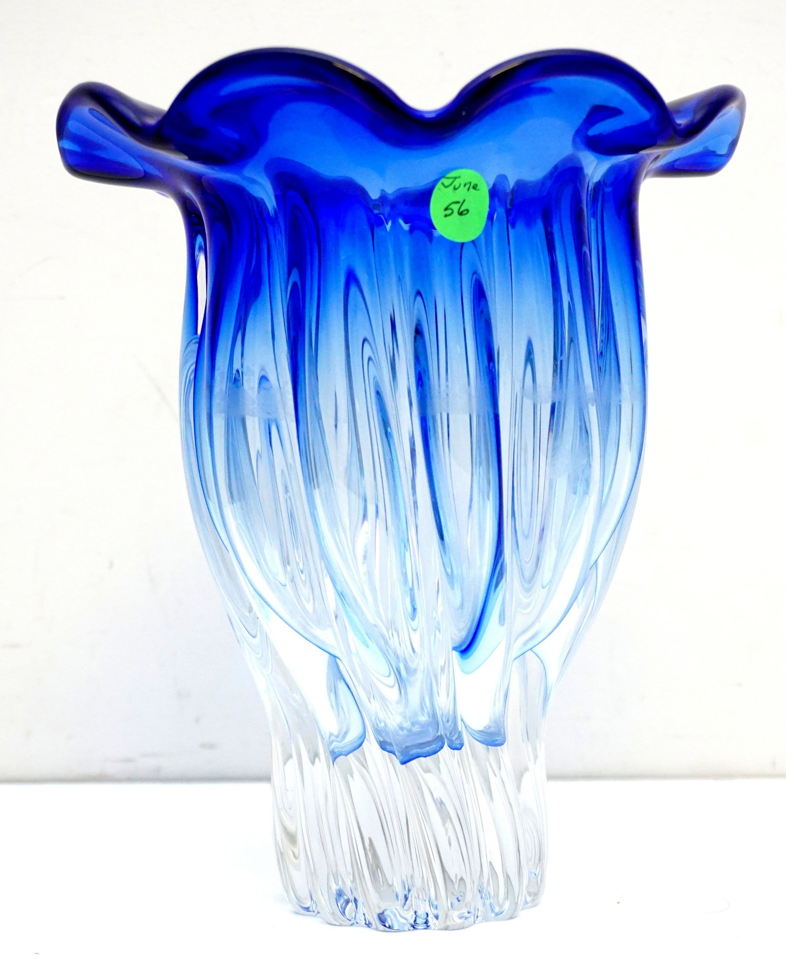 VINTAGE SHANNON GLASS COBALT TO CLEAR VASE (1 of 6)