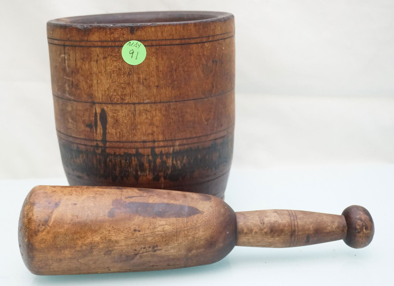 ANTIQUE WOOD MORTAR & PESTLE (1 of 8)