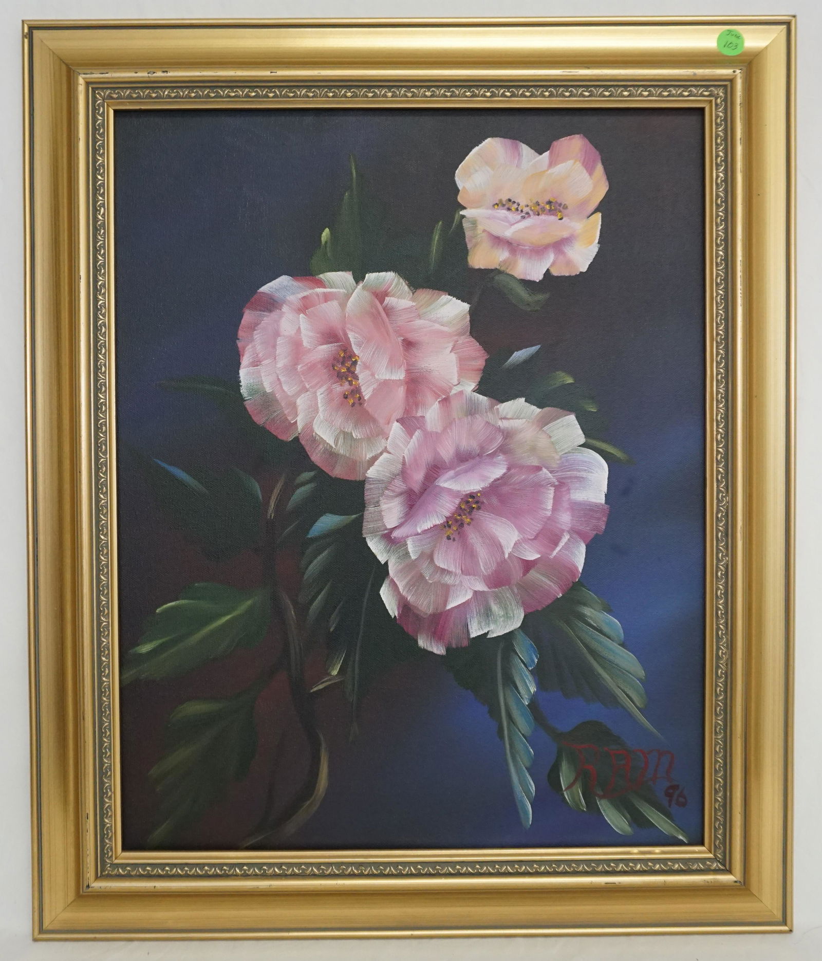 PINK PEONIES OIL ON CANVAS SIGNED RAM (1 of 6)