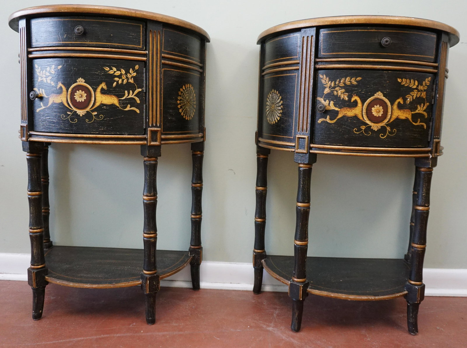 2 MATCHING REGENCY STYLE DEMILUNE TABLES (1 of 11)