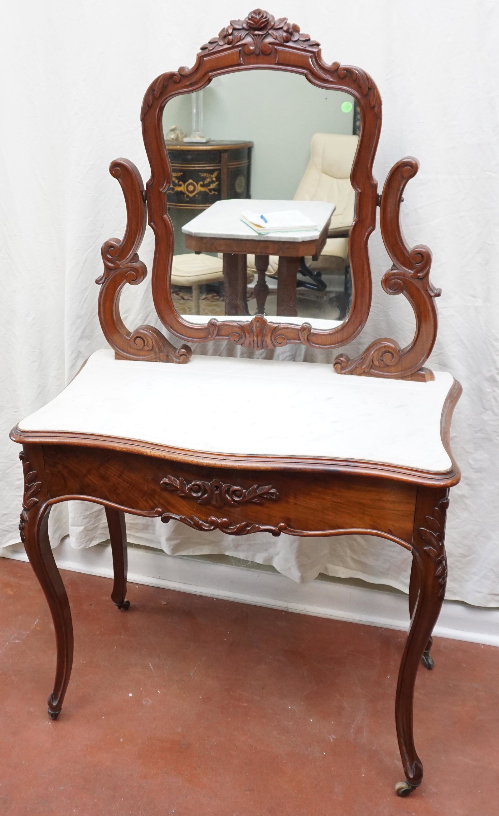 MARBLE TOP MAHOGANY VANITY TABLE (1 of 9)