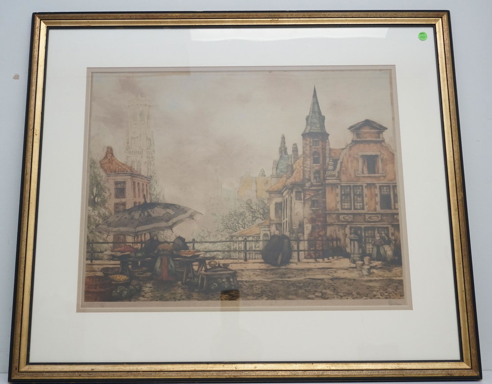 VINTAGE LARGE LITHOGRAPH EUROPEAN TOWN (1 of 9)