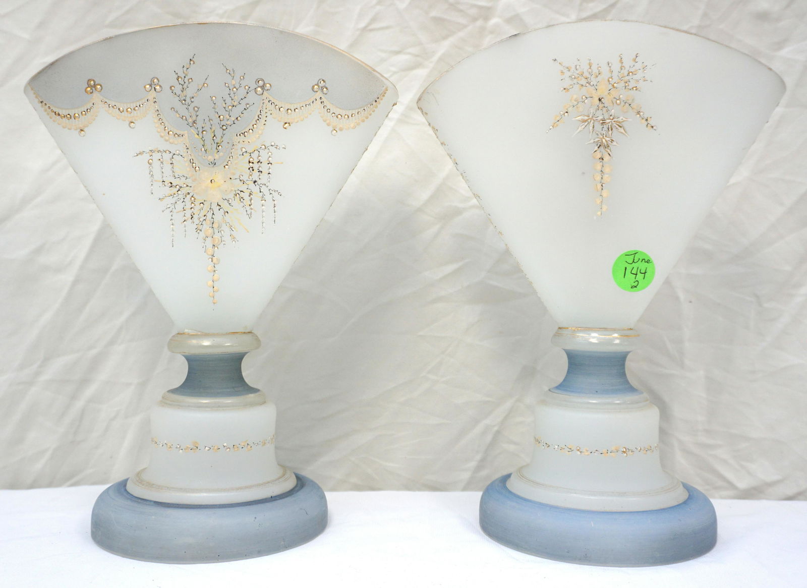 PAIR ART DECO ENAMELED GLASS PILLOW VASES (1 of 11)