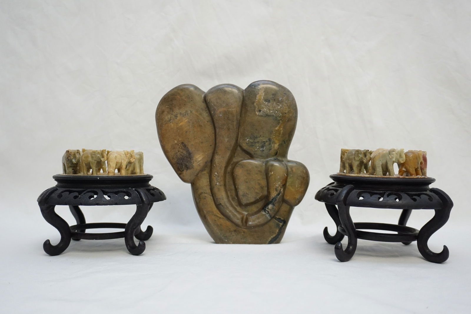 3 PC  CARVED SERPENTINE ELEPHANTS (1 of 10)