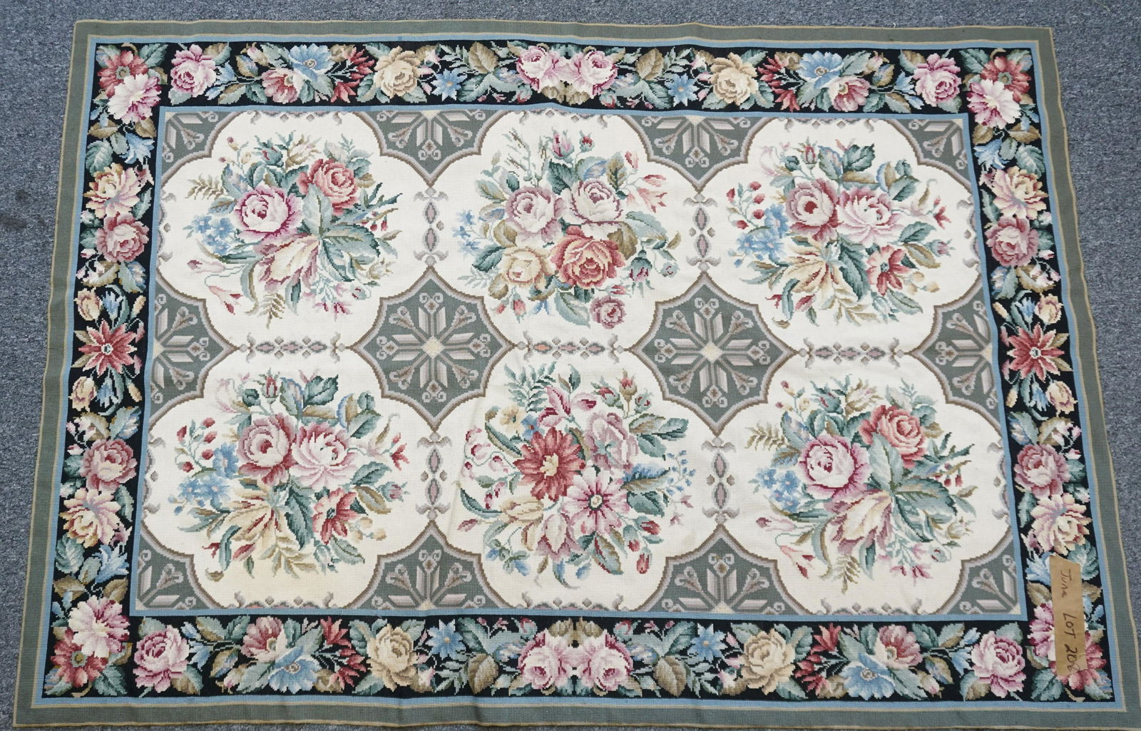 EUROPEAN NEEDLEPOINT RUG ROSES (1 of 8)