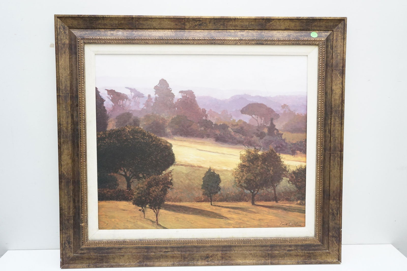 KENT LOVELACE PACIFIC NORTHWEST LANDSCAPE PRINT: Nationally recognized Pacific Northwest artist Kent Lovelace (1953 – 2017) Landscape Print on Board. Framed with Linen Liner. In frame 32"x28"x1". Weight 8 pds. PROVENANCE: A Private Charleston SC E