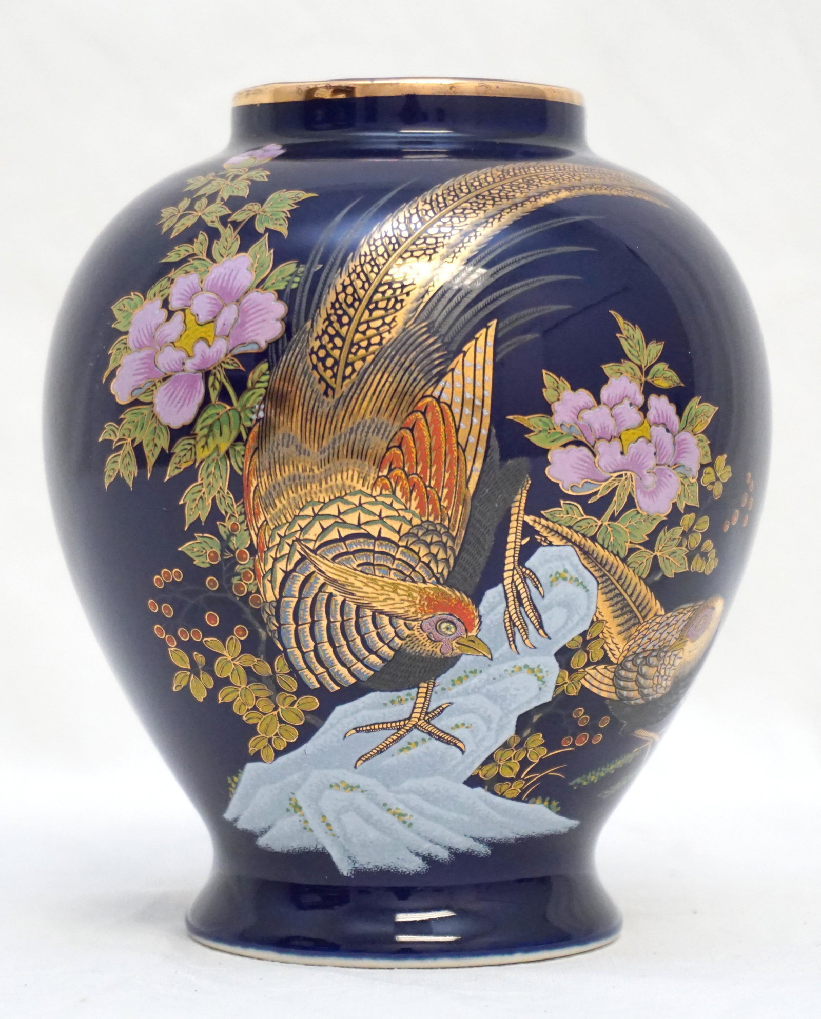 VINTAGE JAPANESE COBALT PHEASANT VASE (1 of 5)