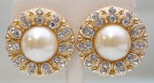 SCAASI VINTAGE ELEGANT PEARL RHINESTONES EARRINGS