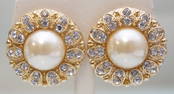 SCAASI VINTAGE ELEGANT PEARL RHINESTONES  EARRINGS