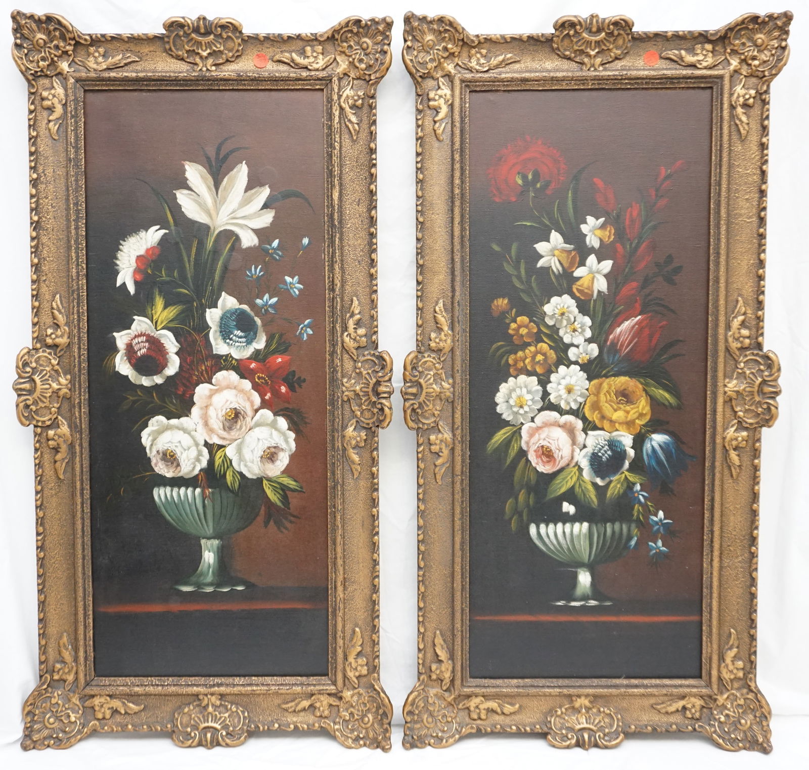 PAIR MCM FLORAL STILL LIFE PAINTINGS FRAMED (1 of 9)