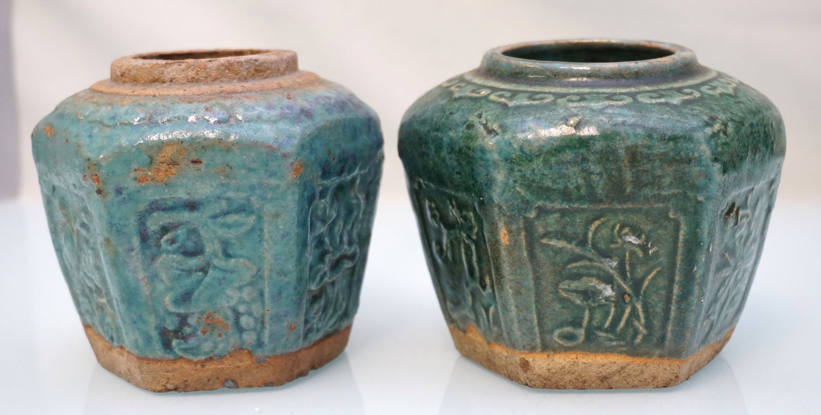 2 CHINESE QING SHIWAN GREEN POTTERY JARS (1 of 6)