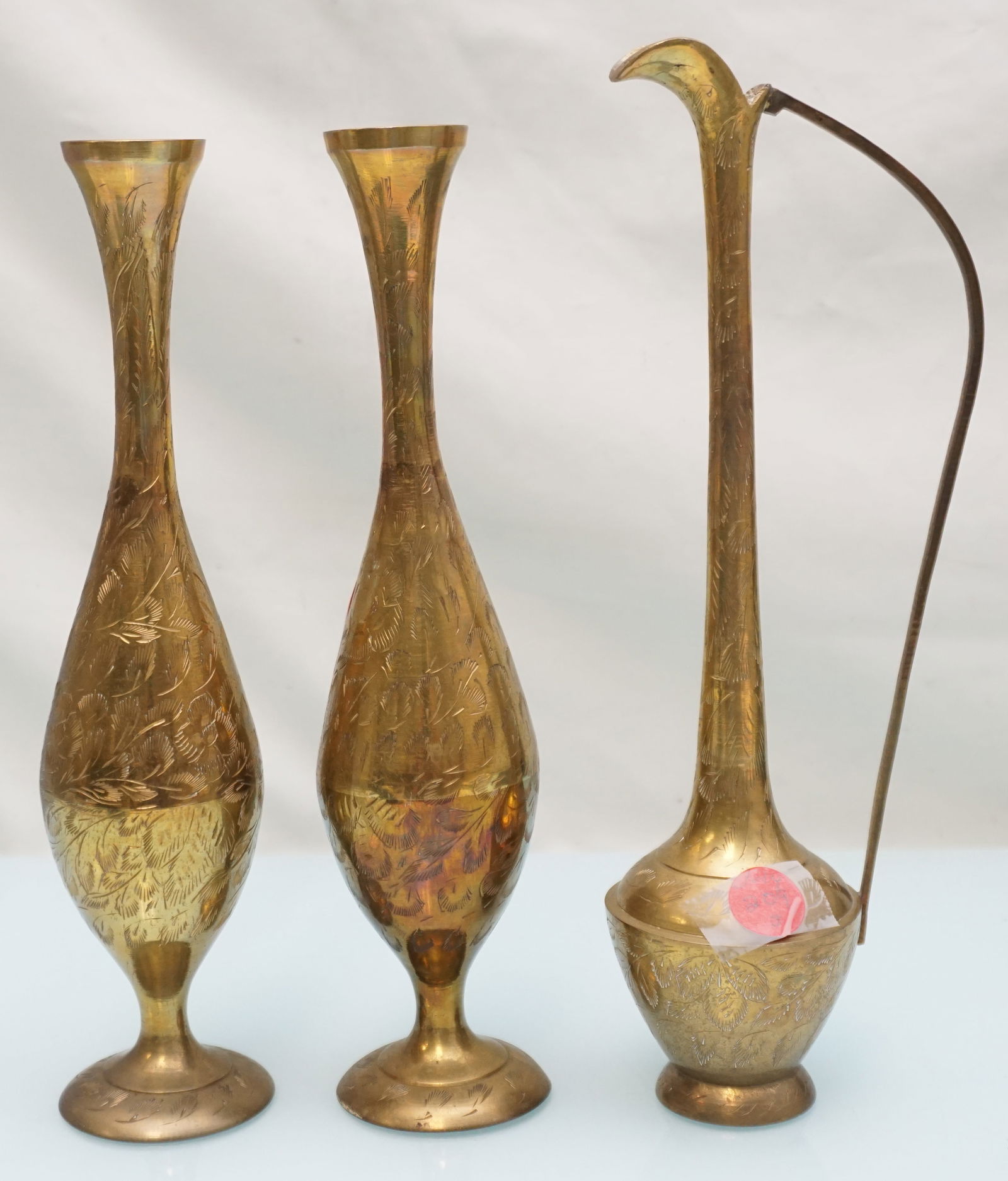 3 pc MCM BRASS VASES & EWER (1 of 6)