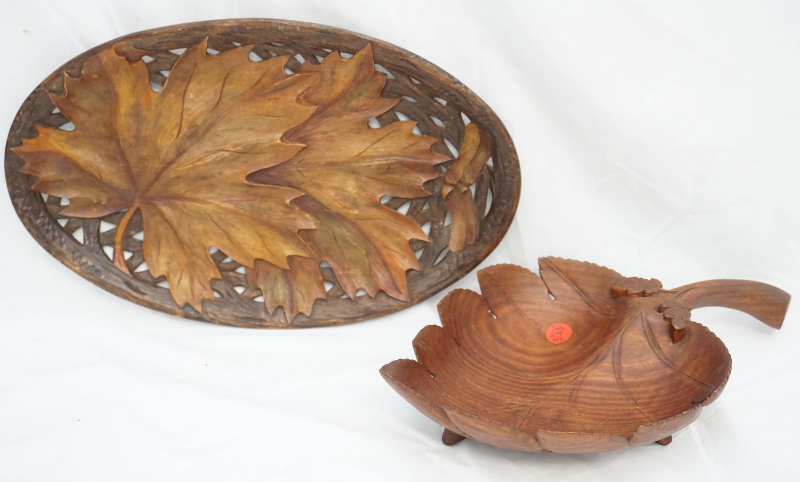 2PC MCM HAND CARVED MAPLE LEAF TRAY POLAND (1 of 7)