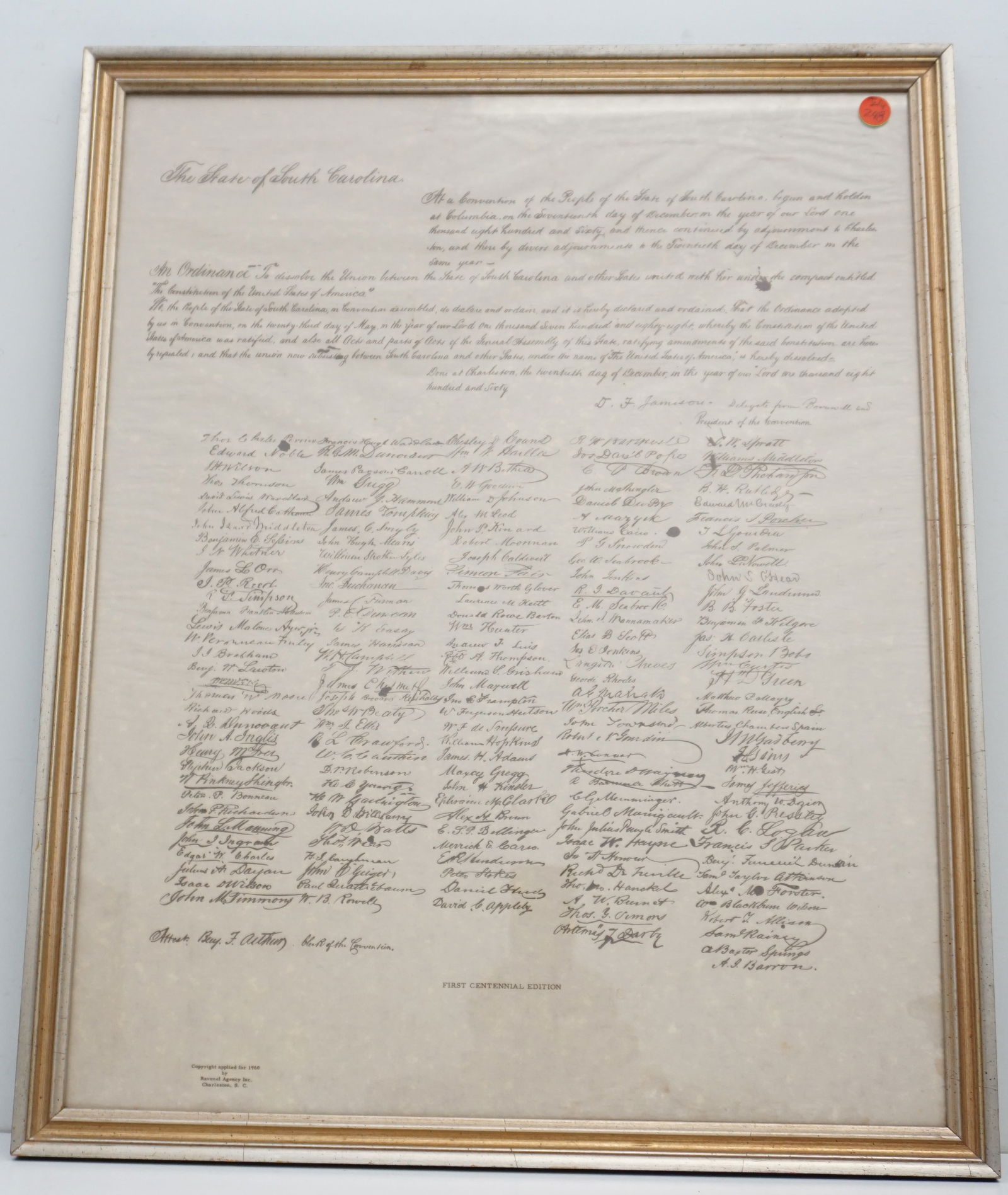 CIVIL WAR -- SOUTH CAROLINA ACT OF SECESSION (1 of 11)