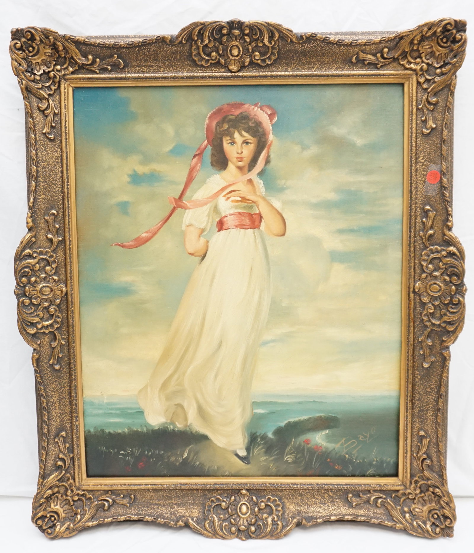 OIL ON CANVAS AFTER GAINSBOROUGH SIGNED BAYU: Mid Century 1950-1960 Oil on Canvas after Thomas Gainsborough "pINKIE" signed Bayu. In frame 31"x23"x2". Weight 6 pds. PROVENANCE: A Charleston Private Estate.