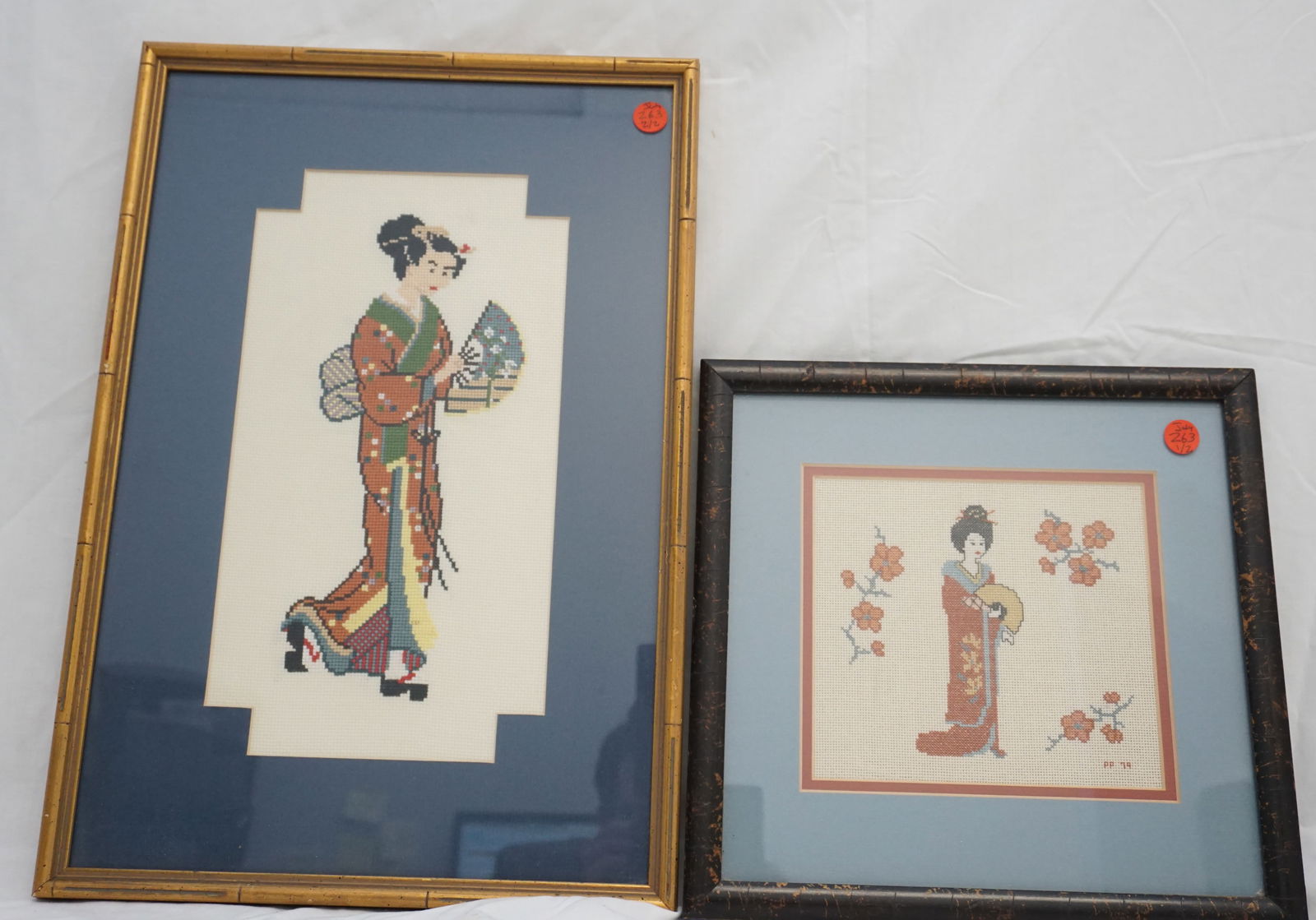 TWO VINTAGE GEISHA NEEDLEPOINT FRAMED (1 of 4)