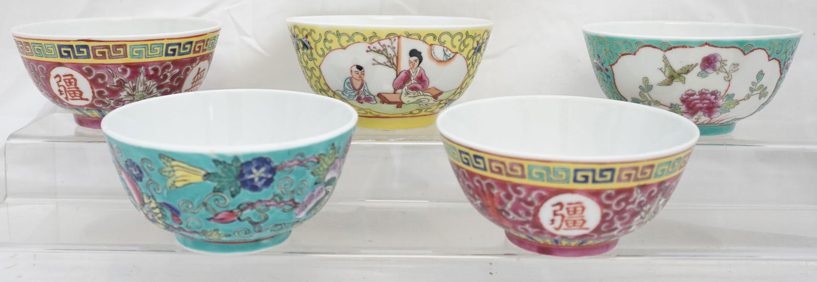 5 VINTAGE CHINESE HAND PAINTED RICE BOWLS (1 of 6)