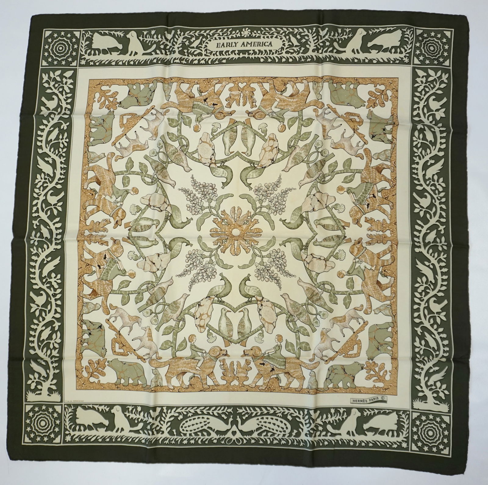 HERMES PARIS "EARLY AMERICA" SILK SCARF (1 of 5)