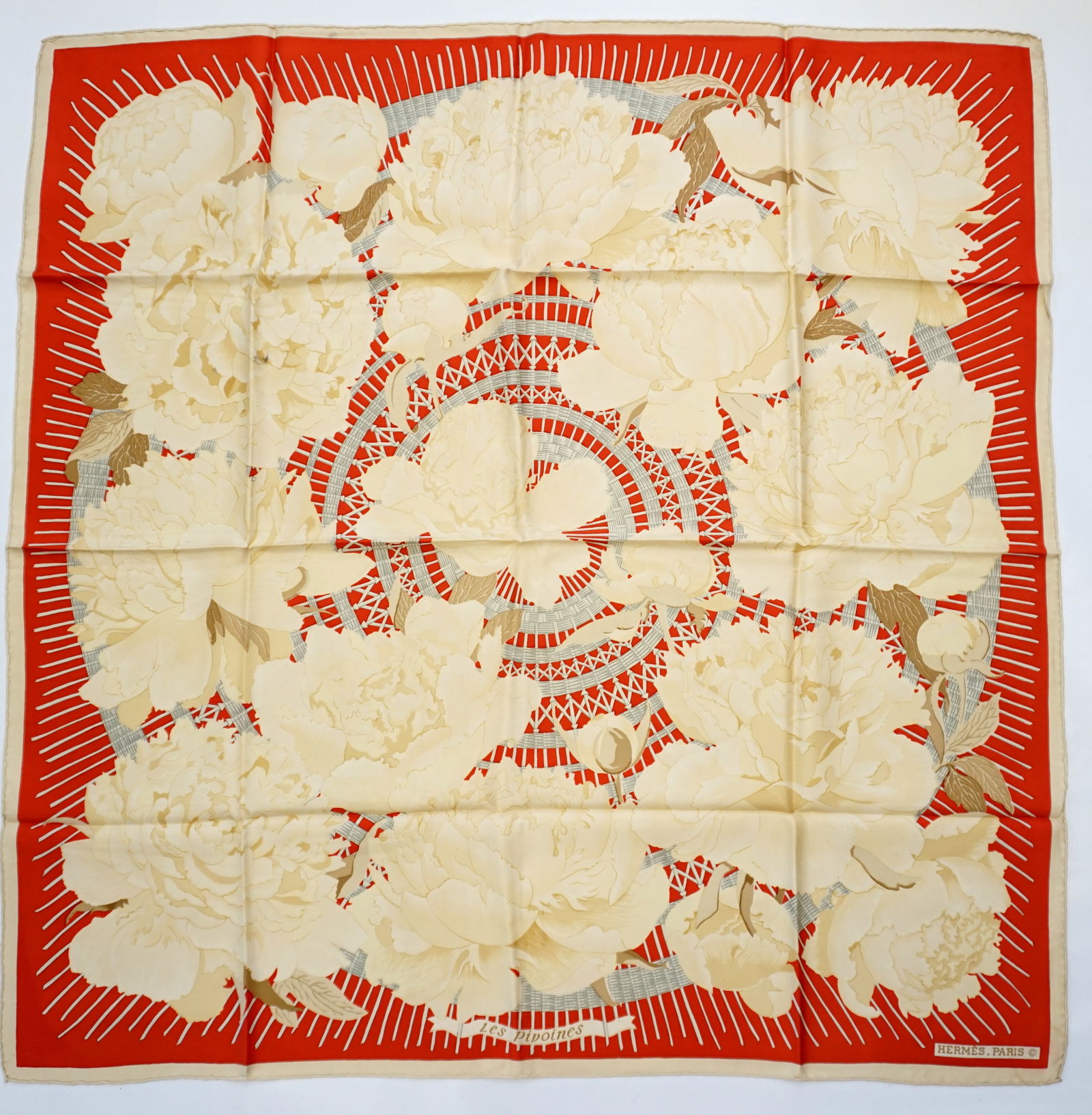 HERMES PARIS "LES PIVOINES" SILK SCARF (1 of 8)